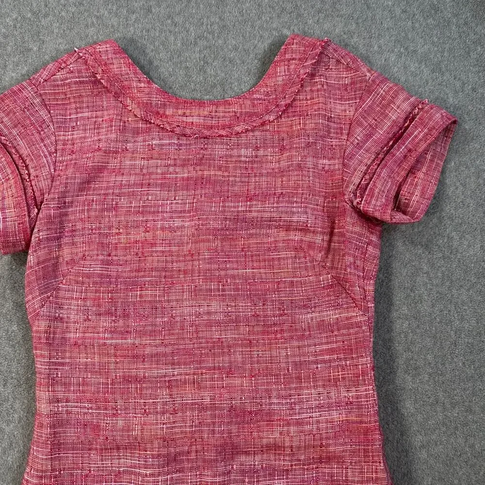 W By Worth Pink Tweed Shift Dress Women's 0 Short Sleeve High Neck Linen Blend - Picture 4 of 9